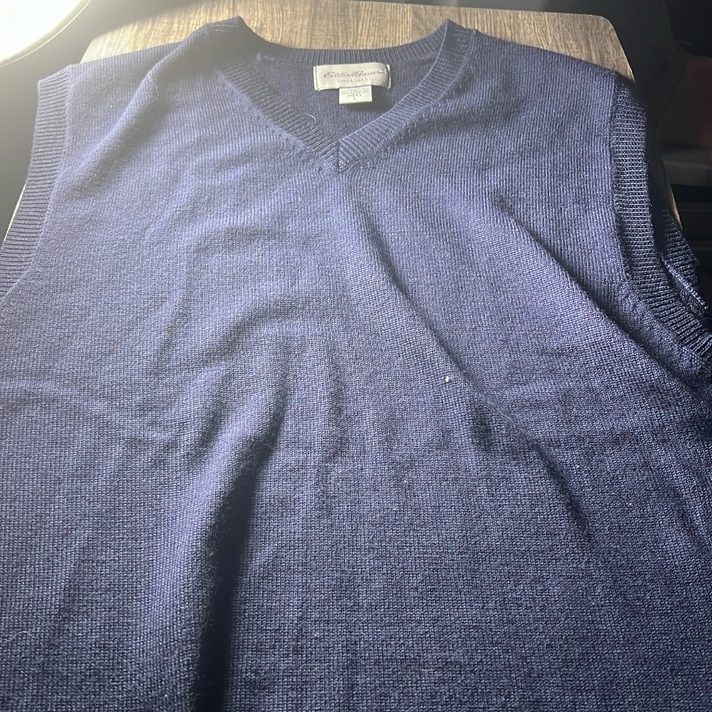 Eddie Bauer Mens V Neck Sweater Vest Color Blue Size Large